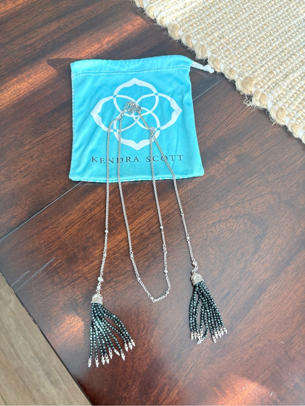 Kendra Scott Silver Chain Necklace with Black Beaded Tassels